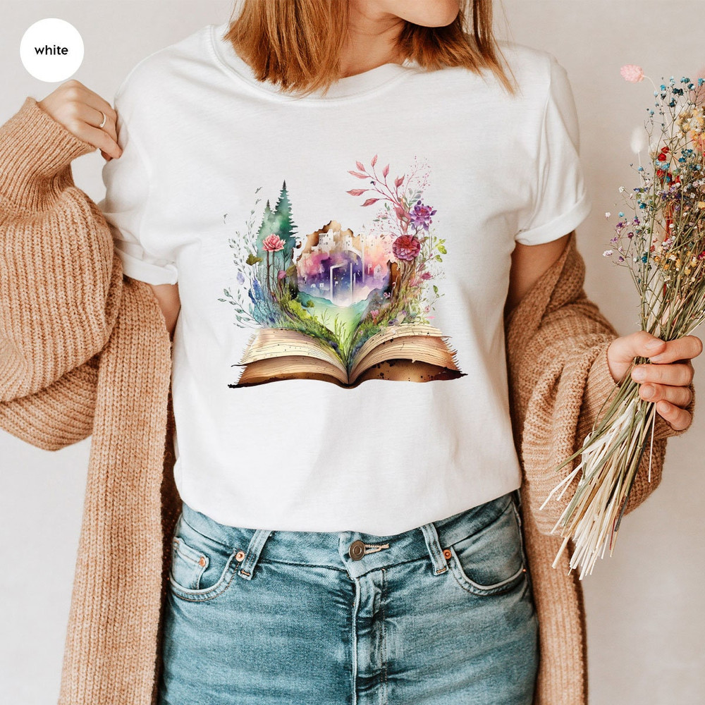 Floral Book Shirt, Reading Shirts, Librarian Gifts, Aesthetic Graphic Tees, Shirts for Women, Gifts for Readers, Library Clothing for Youth - 2.jpg