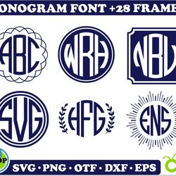 circle monogram font & frames svg png dxf otf,  monogram font svg cricut, monogram frames svg, circle monogram font svg