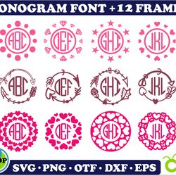 circle monogram font & 12 monogram frames svg | monogram font otf svg, monogram frames svg, round monogram letters
