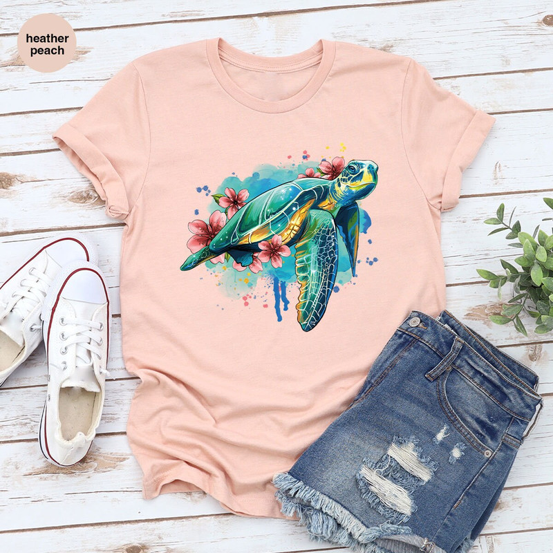 Floral Turtle Shirt, Sea Turtle Graphic Tees, Sea Animals Gifts, Trendy Oceans Clothing, Save the Turtles VNeck Shirt, Cute Gifts for Kids - 6.jpg