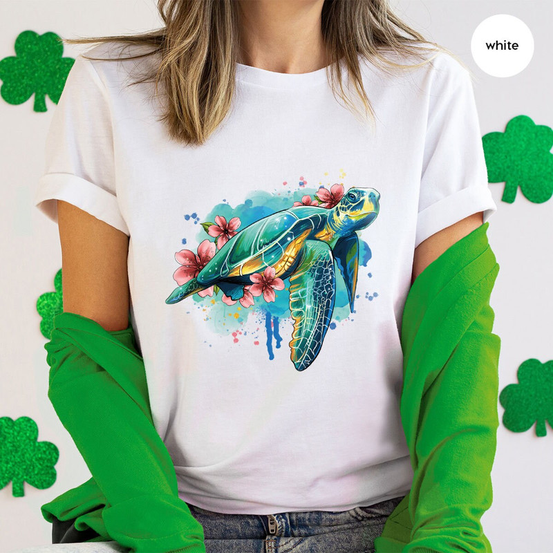 Floral Turtle Shirt, Sea Turtle Graphic Tees, Sea Animals Gifts, Trendy Oceans Clothing, Save the Turtles VNeck Shirt, Cute Gifts for Kids - 7.jpg