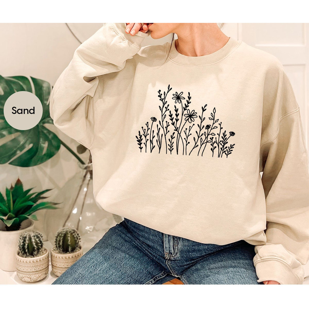 Flower Shirts, Floral Crewneck Sweatshirt, Gifts for Her, Aesthetic Clothing, Minimalist Shirts for Women, Wild Flowers Graphic Tees - 7.jpg