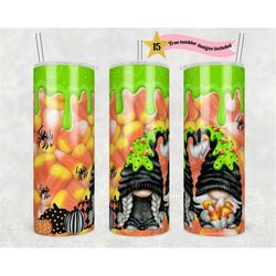 halloween 20 oz skinny tumbler candy corn gnomes sublimation design png, digital, autumn design, witchy vibes tumbler, s