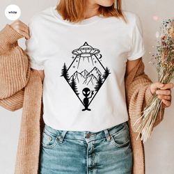 funny alien shirts, mountain graphic tees, trendy kids aliens toddler t-shirt, cool camping clothing, adventure vneck t