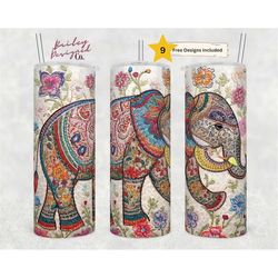 embroidered elephant 20 oz skinny tumbler sublimation design digital download png instant digital only, embroidery manda