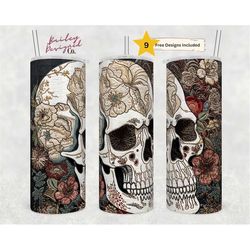 embroidered skull 20 oz skinny tumbler sublimation design digital download png instant digital only, embroidery skull tu