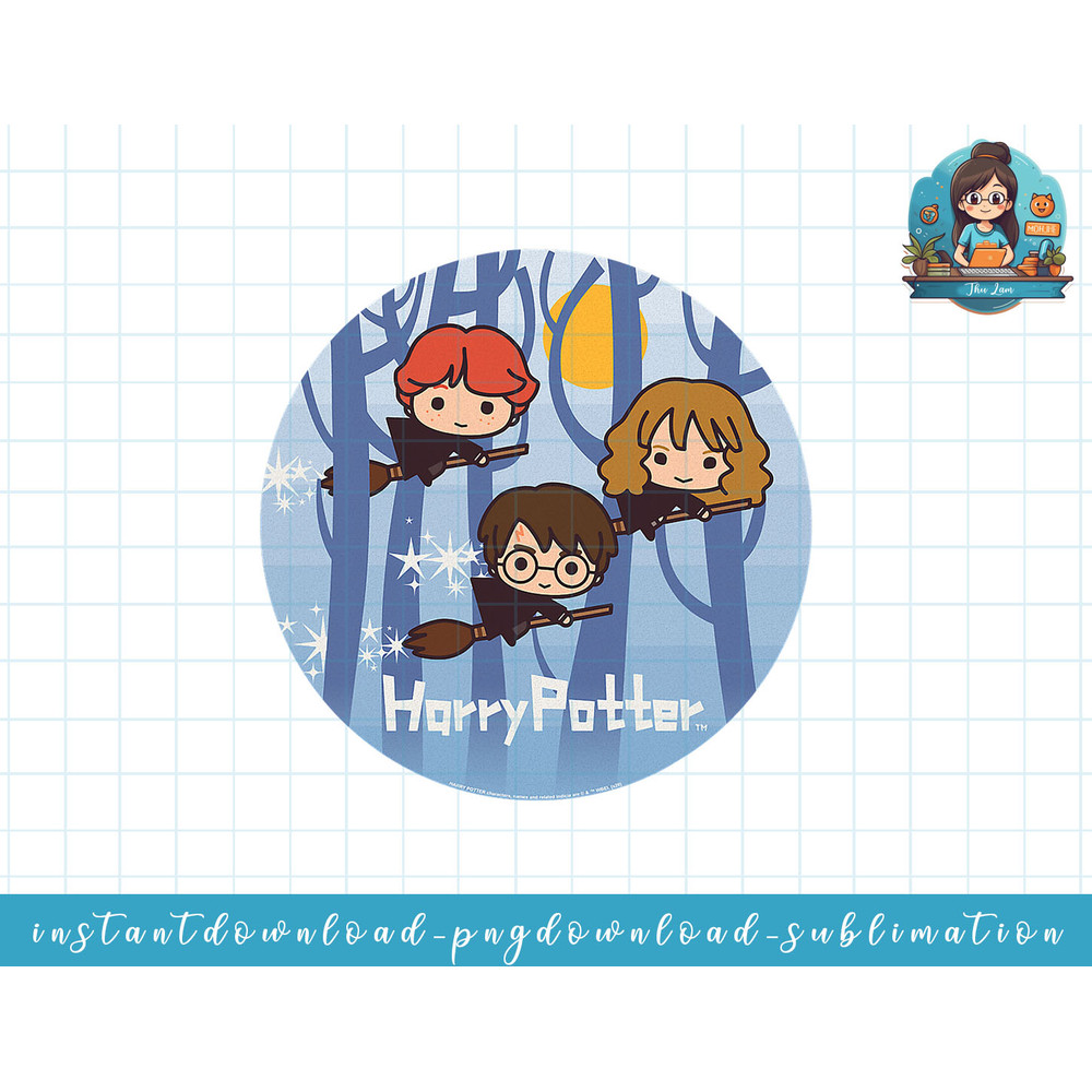 Harry Potter Chibi Trio Flying On Broomsticks png, sublimate, digital download.jpg