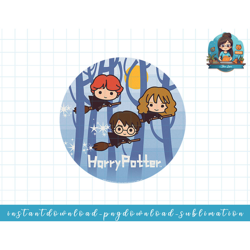Harry Potter Chibi Trio Flying On Broomsticks png, sublimate, digital download.jpg
