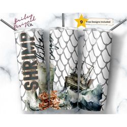 shrimp life 20 oz skinny tumbler sublimation design digital download png instant digital only, shrimp boat tumbler
