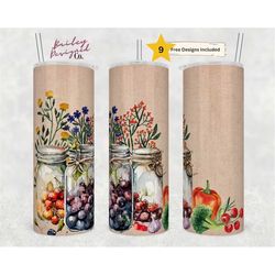 garden canning 20 oz skinny tumbler sublimation design digital download png instant digital only, fruit canning season t