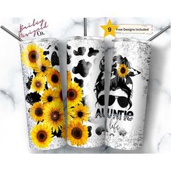 auntie life 20 oz skinny tumbler sublimation design digital download png instant digital only, sunflower tumbler, glitte