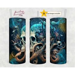 sea skulls 20 oz skinny tumbler sublimation design digital download png instant digital only, creepy ocean tumbler