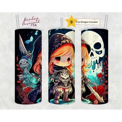 chibi goth 20 oz skinny tumbler sublimation design digital download png instant digital only, pastel kawaii goth tumbler