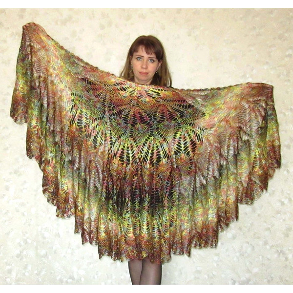 Multicolor crochet shawl, Hand knit warm Russian Orenburg shawl, Shoulder wrap, Goat down stole, Woolen cape, Cover up, Lace kerchief, Gift for wife.JPG