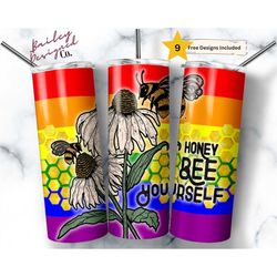 honey bee yourself 20 oz skinny tumbler sublimation design digital download png instant digital only, lgtbq tumbler desi