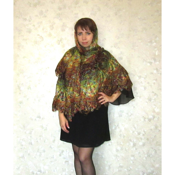 Multicolor crochet shawl, Hand knit warm Russian Orenburg shawl, Shoulder wrap, Goat down stole, Woolen cape, Cover up, Lace kerchief, Gift for mum.JPG