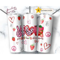 peace love strawberries 20 oz skinny tumbler sublimation design digital download png instant digital only, summer strawb