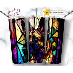 stained glass belgian malinois 20 oz skinny tumbler sublimation design digital download png instant digital only, dog lo