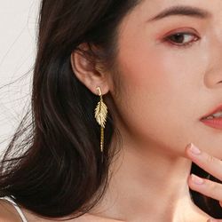 a Gold tassels minimalist Korean sparkling earrings. Wedding woman Gift .