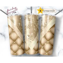 luxury champagne 20oz sublimation tumbler designs, gold glitter print v split 9.2 x 8.3 straight skinny tumbler wrap png