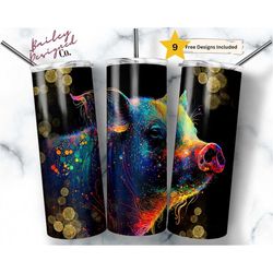 alcohol ink pig 20 oz skinny tumbler sublimation design digital download png instant digital only, pig lover tumbler