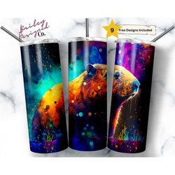alcohol ink capybara  20 oz skinny tumbler sublimation design digital download png instant digital only, nature tumbler