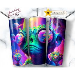 alcohol ink psychedelic aliens 20 oz skinny tumbler sublimation design digital download png instant digital only, trippy