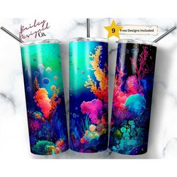 alcohol ink coral reef 20 oz skinny tumbler sublimation design digital download png instant digital only, ocean tumbler