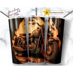 woodgrain motorcycle 20 oz skinny tumbler sublimation design digital download png instant digital only, motorbike tumble