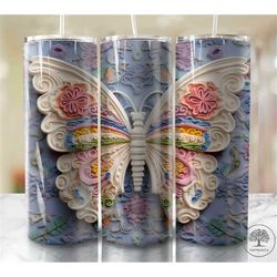 3d effect skinny butterfly tumbler wrap design png 20oz sublimation straign & tapered 20 oz tumbler digital