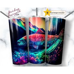 alcohol ink salmon fish 20 oz skinny tumbler sublimation design digital download png instant digital only, nature tumble