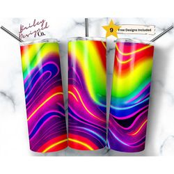 neon 20 oz skinny tumbler sublimation design digital download png instant digital only, wavy lines tumbler, 90s color de