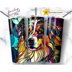 stained glass australian shepherd 20 oz skinny tumbler sublimation design digital download png instant digital only,  pe