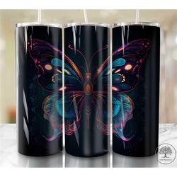 butterfly stained glass yellow 20 oz skinny tumbler sublimation design, instant digital download png, straight & tapered