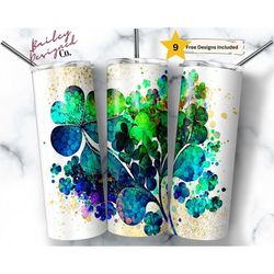 alcohol ink celtic shamrock 20 oz skinny tumbler sublimation design digital download png instant digital only, st. patri
