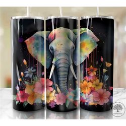 elephant neon 20 oz skinny tumbler sublimation design, rainbow alcohol ink glitter, digital download, straight & tapered