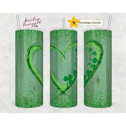 st.patrick's day tumbler design, lucky shamrocks 20oz skinny straight tumbler wrap, green glitter print digital download
