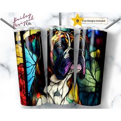 stained glass boxer dog 20 oz skinny tumbler sublimation design digital download png instant digital only, pet lover wra