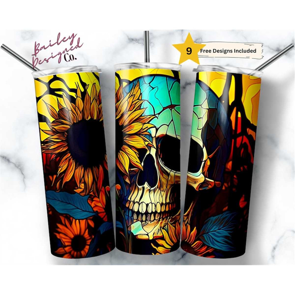 MR-156202315755-stained-glass-skull-and-sunflowers-20-oz-skinny-tumbler-image-1.jpg