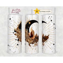 mixed media celestial moon 20 oz skinny tumbler sublimation design digital download png instant digital only, minimalist