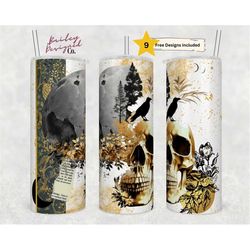 mixed media celestial moon and skull 20 oz skinny tumbler sublimation design digital download png instant digital only,