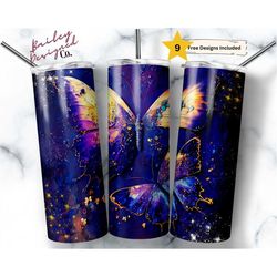 alcohol ink purple butterflies 20 oz skinny tumbler sublimation design digital download png instant digital only, butter