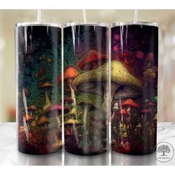 20 oz skinny tumbler , mushroom psychedelic designs, sublimation design png straight