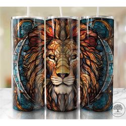 lion stained glass 20 oz skinny tumbler sublimation design, instant digital download png, straight & tapered tumbler wra