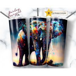 alcohol ink elephant 20 oz skinny tumbler sublimation design digital download png instant digital only, african animal t