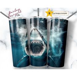 great white shark 20oz skinny tumbler ocean png sublimation design template, sharks straight png digital download, sea