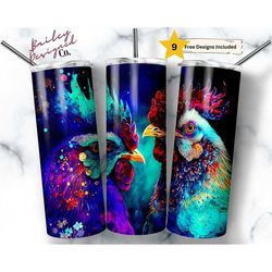 alcohol ink chickens 20oz skinny tumbler sublimation design templates, farm tumbler straight png digital download