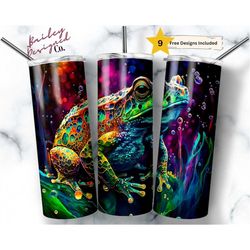 alcohol ink frog 20oz skinny tumbler sublimation design templates, rainforest tumbler straight png digital download