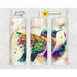 alcohol ink hummingbird 20 oz skinny tumbler sublimation design digital download png instant digital only, glitter print