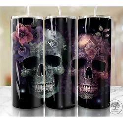 skulls wildflowers water falls wallpaper 20 oz skinny tumbler sublimation design, instant digital download png, straight